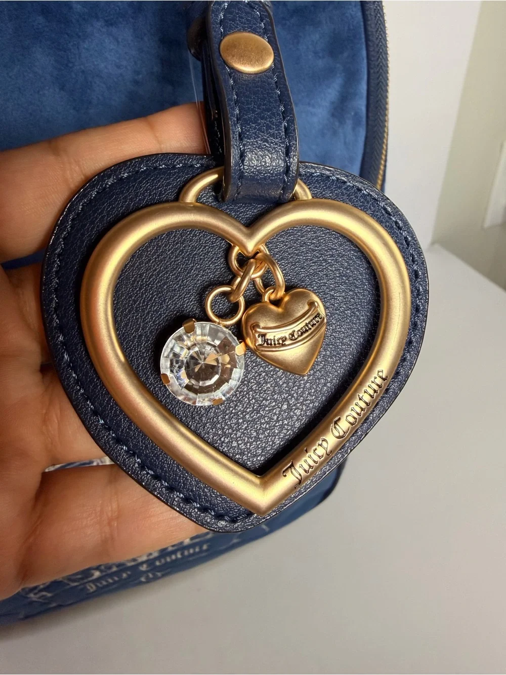 Juicy Couture Deep Blue Velvet Backpack with Heart Charm